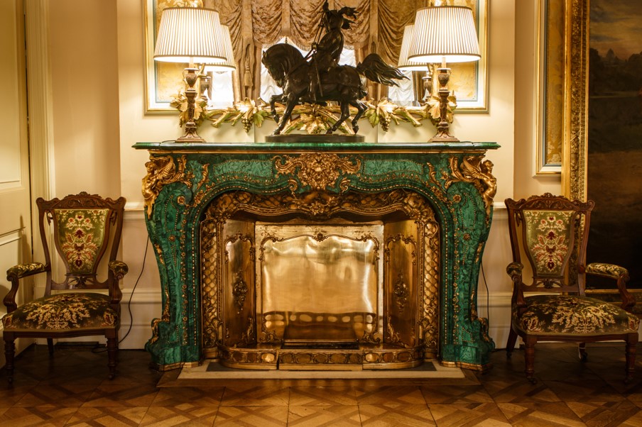 Fireplace in the drawing room at Cliffe Castle