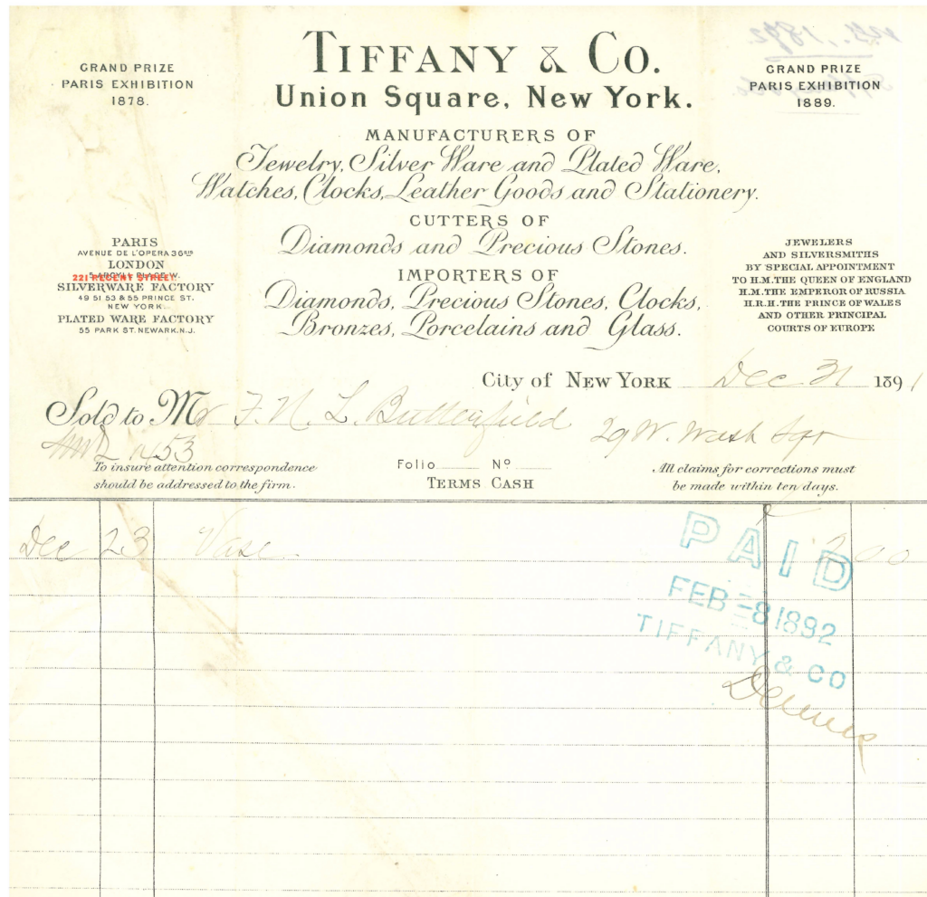 Receipt for Tiffany & Co