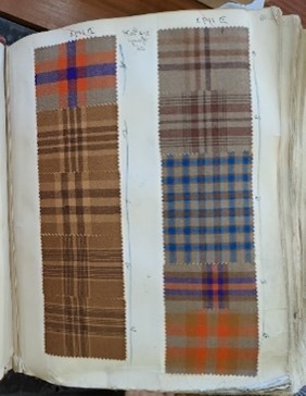CLose up of page showing a number of fabrics with checked patterns in varying colourways