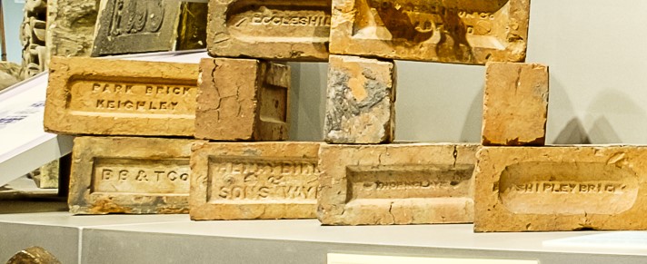 selection of bricks with local names on them - including Shipley,Keighley etc