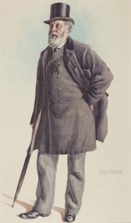 Watercolour portrait of Eli Milnes by John Sowden. Milnes was founding member of the Society in 1874 and Society President in 1877. He was prolific in designing Victorian Bradford, including most of the commercial warehouses in Little Germany. In Bradford District Museums and Galleries collection (55/1921.144).