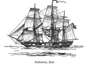 Line drawing an Indiaman - a typical 'sailing ship'