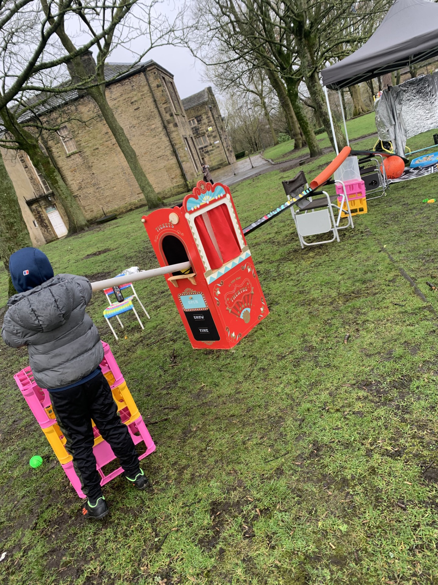 children playing outside Bolling Hall