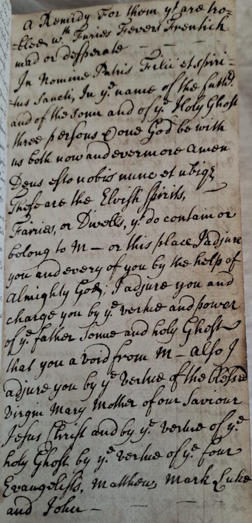 handwritten protection charm against various supernatural creatures.