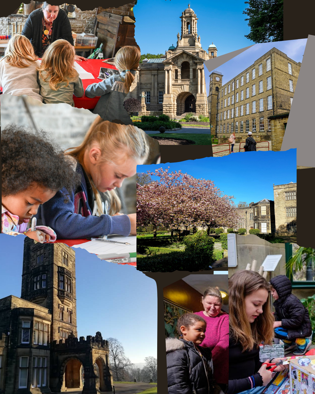 a collage of images showing people doing activities and all 4 of the museum sites.
