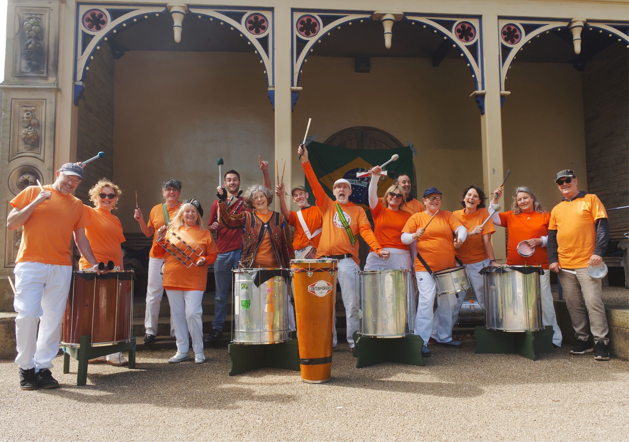 Energetic Group Photo of Percussion Band.